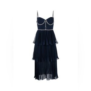 Self portrait Diamante-Embellished Pleated Chiffon Midi-Dress